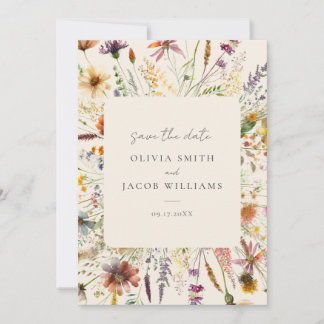 Minimalist Boho Wildflower Floral Wedding Save The Date
