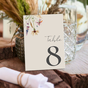 Minimalist Boho Wildflower Floral Wedding Table Number