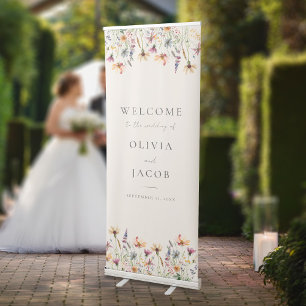 Minimalist Boho Wildflower Floral Wedding Welcome Retractable Banner