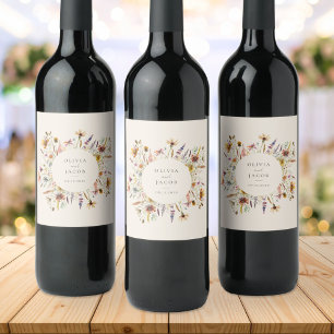 Minimalist Boho Wildflower Floral Wedding Wine Label