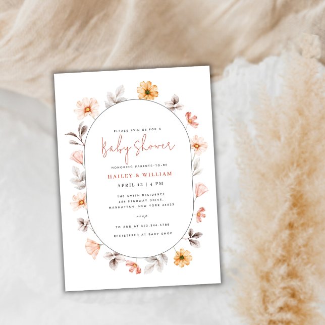 Minimalist Boho Wildflower Frame Baby Shower  Invitation (Minimalist Boho Wildflower Frame Baby Shower Invitation)