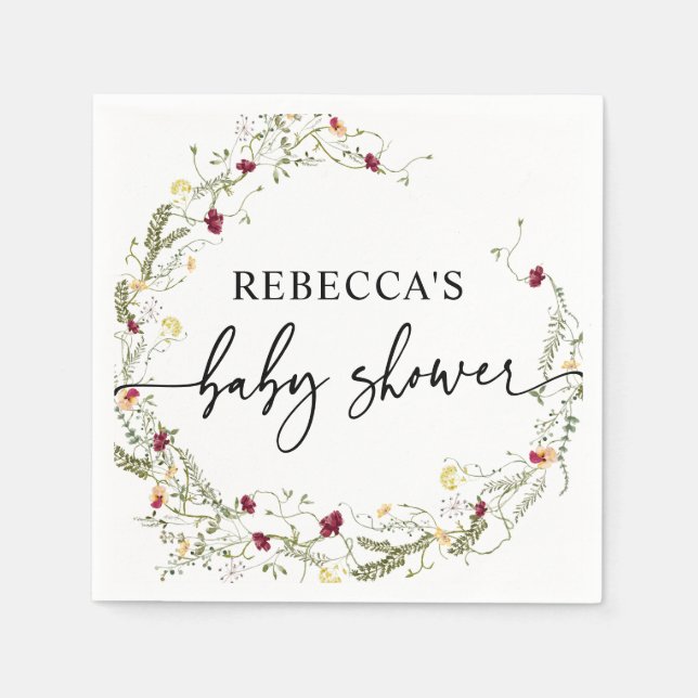 Minimalist Boho Wildflower Greenery Baby Shower  Napkin (Front)