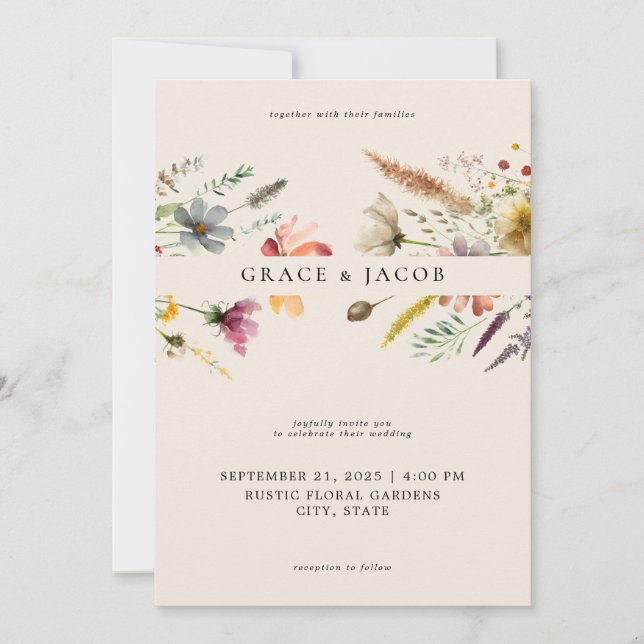 Minimalist Boho Wildflower Wedding Invitation (Front)