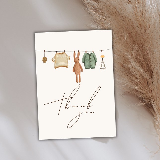 Minimalist Boho Winter Boy Clothes Baby Shower Thank You Card (Minimalist Boho Winter Boy Clothes Baby Shower Thank You Card)
