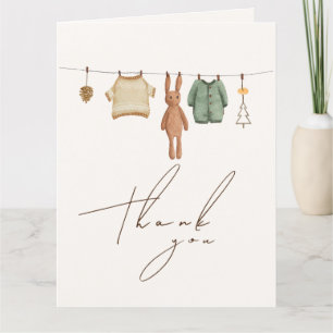 Minimalist Boho Winter Boy Clothes Baby Shower Thank You Card