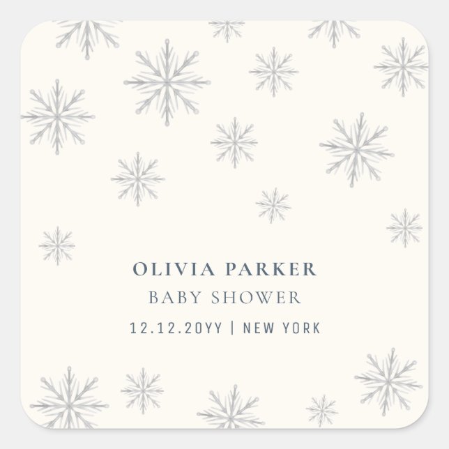 Minimalist Boho Winter Snowflake Baby Shower  Square Sticker (Front)