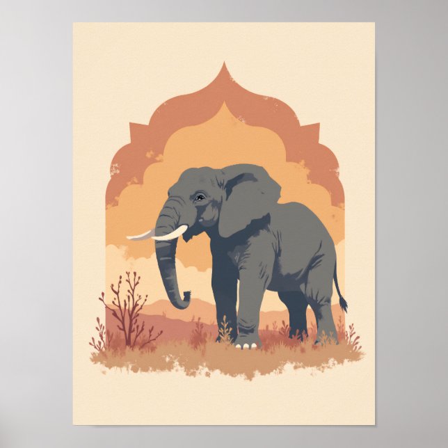 Minimalist Boho Wise Elephant Abstract Wall Art (Front)