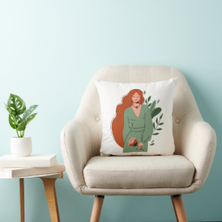 Minimalist Boho Woman Illustration PilThrow Pillow