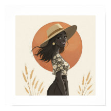 Minimalist Boho Woman Straw Hat Aesthetic Art