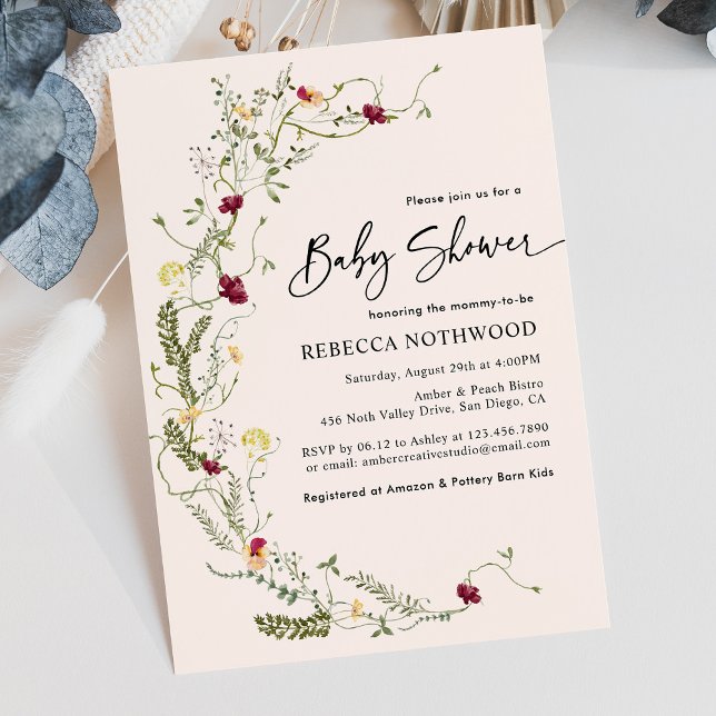 Minimalist Boho Wreath Wildflower Baby Shower Invitation (Creator Uploaded)