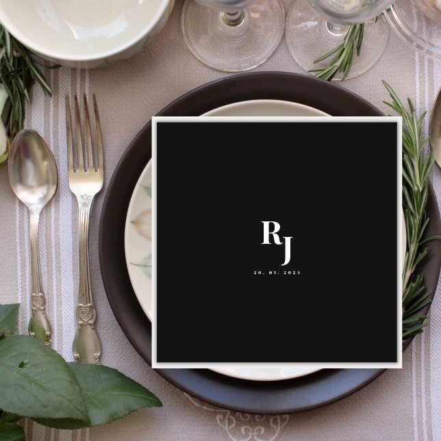 Minimalist  bold black and white wedding napkin (Creator Uploaded)