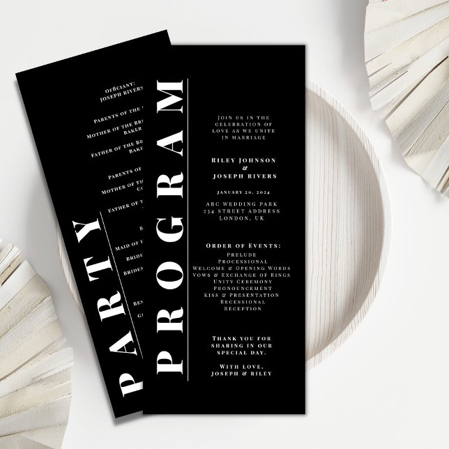Minimalist  bold black and white wedding programs programme (Creator Uploaded)