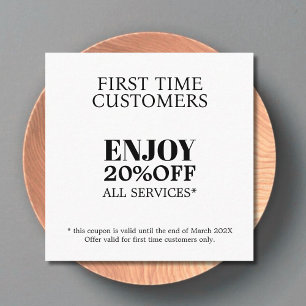 Minimalist Bold Black White Salon First Time Discount Card