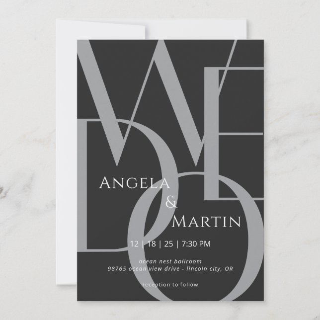 Minimalist Bold Black White Wedding Invitation (Front)