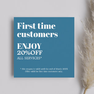 Minimalist Bold Blue White Salon First Time Discount Card