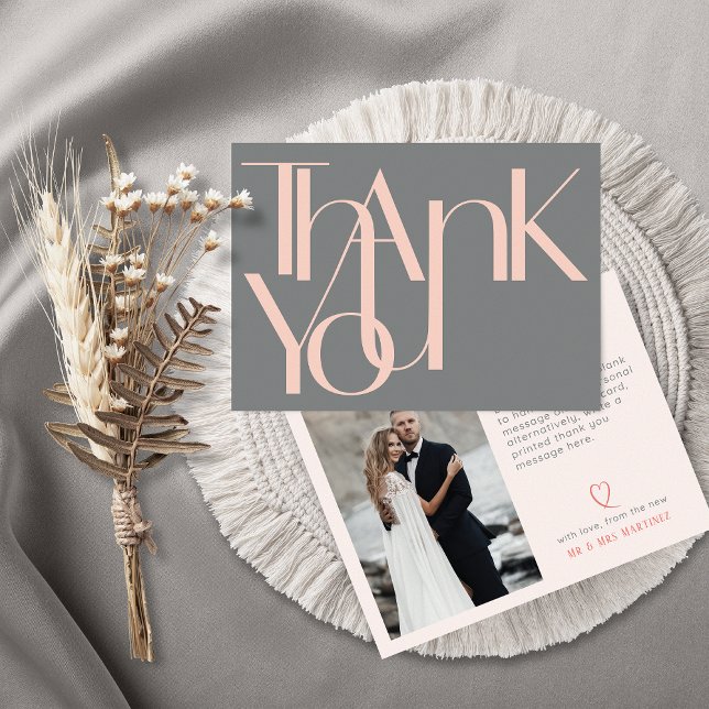 Minimalist Bold Coral Grey Photo Thank You Card (Creator Uploaded)