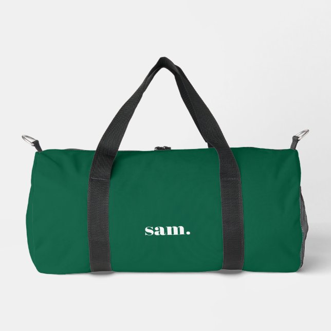 Minimalist bold custom text green duffle bag (Front)