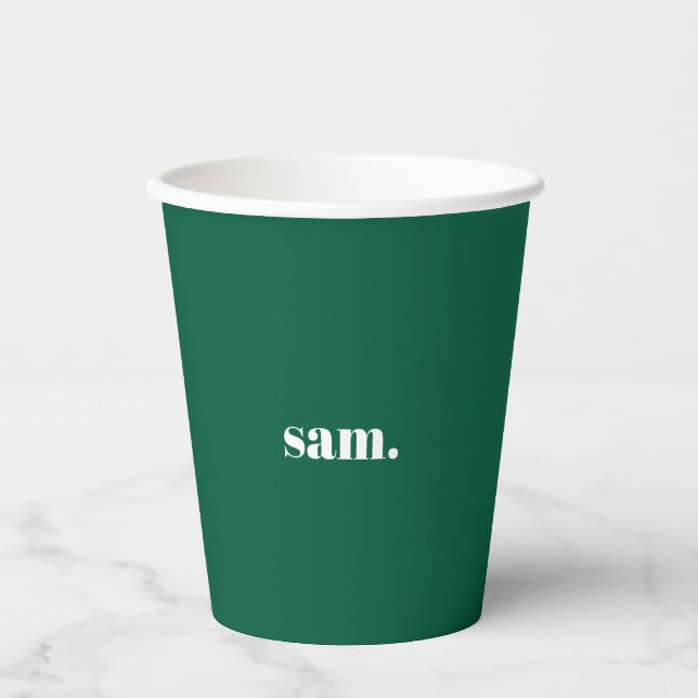 Minimalist bold custom text green paper cups (Front)