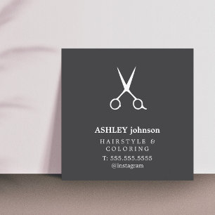 Minimalist Bold Dark Grey White Hair Salon Square Business Card