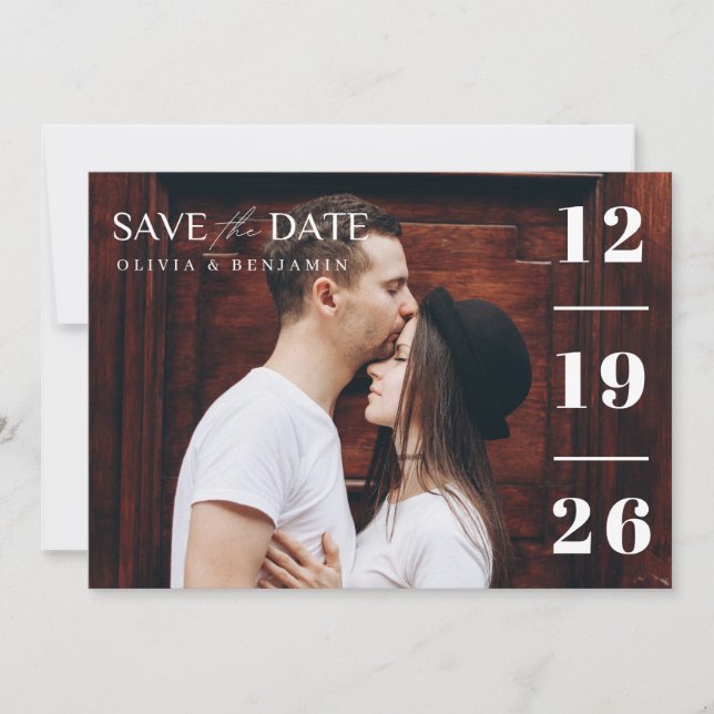 Minimalist Bold Date 1 Photo Wedding Save The Date Invitation (Front)