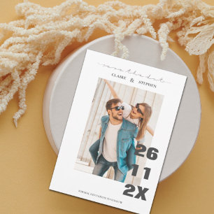 Minimalist Bold Font Black White Photo Wedding Save The Date