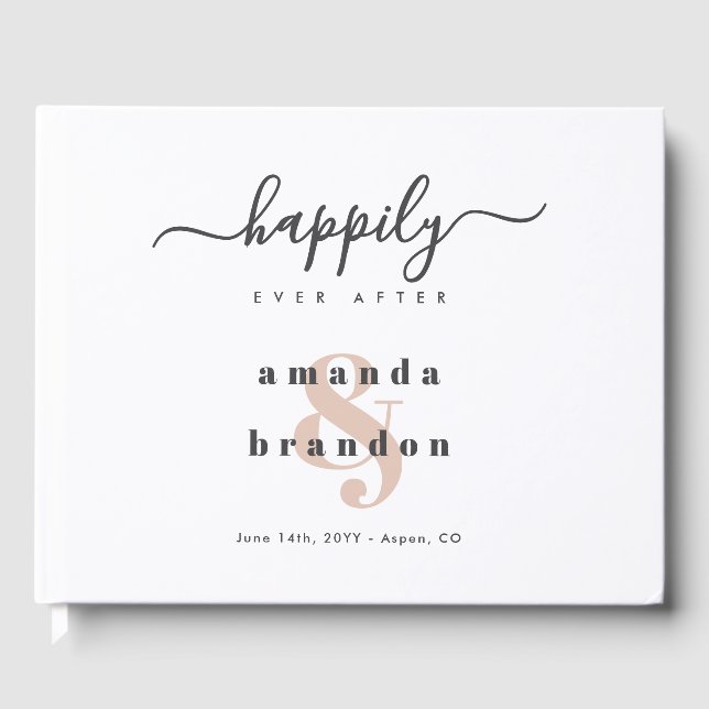 Minimalist Bold Happily Ever After Photo Wedding Guest Book (Front)
