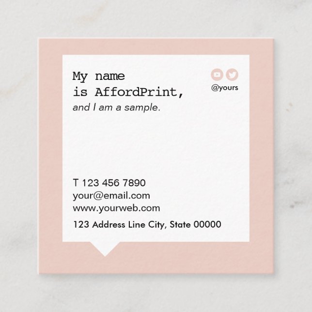Minimalist Bold Hello Speech Bubble Blush Square Business Card (Front)