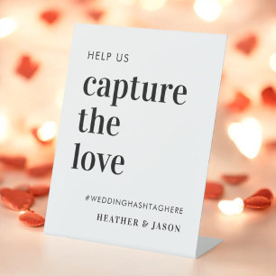 Minimalist Bold Help Us Capture The Love Hashtag Pedestal Sign