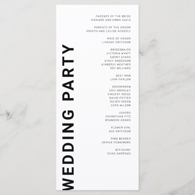 Minimalist Bold letters White Wedding Programs Programme (Back)