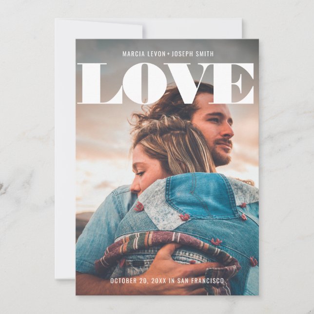 Minimalist Bold LOVE Photo Save The Date (Front)