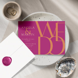 Minimalist Bold Magenta Orange Wedding Invitation