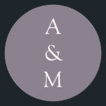 Minimalist Bold Monogram Boho Dusty Purple Wedding Classic Round Sticker<br><div class="desc">Minimalist Bold Monogram Trendy Chic Typography Wedding Classic Round Stickers in Boho Dusty Purple</div>