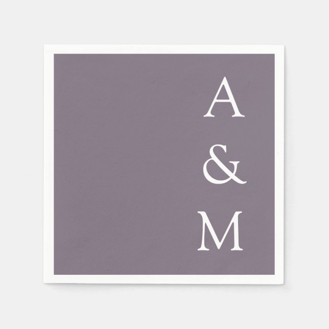 Minimalist Bold Monogram Boho Dusty Purple Wedding Napkin (Front)