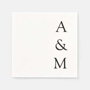 Minimalist Bold Monogram Boho Wedding Black White Napkin