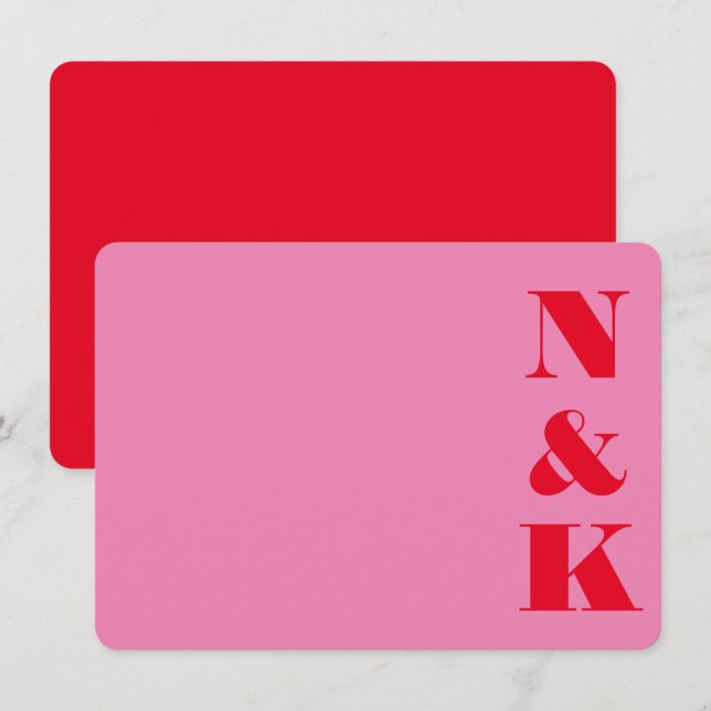 Minimalist Bold Monogram Pink and Red Wedding Name Card (Front/Back)
