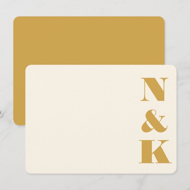 Minimalist Bold Monogram Yellow Cream Wedding Name Card (Front/Back)
