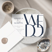 Minimalist Bold Navy White Wedding Invitation