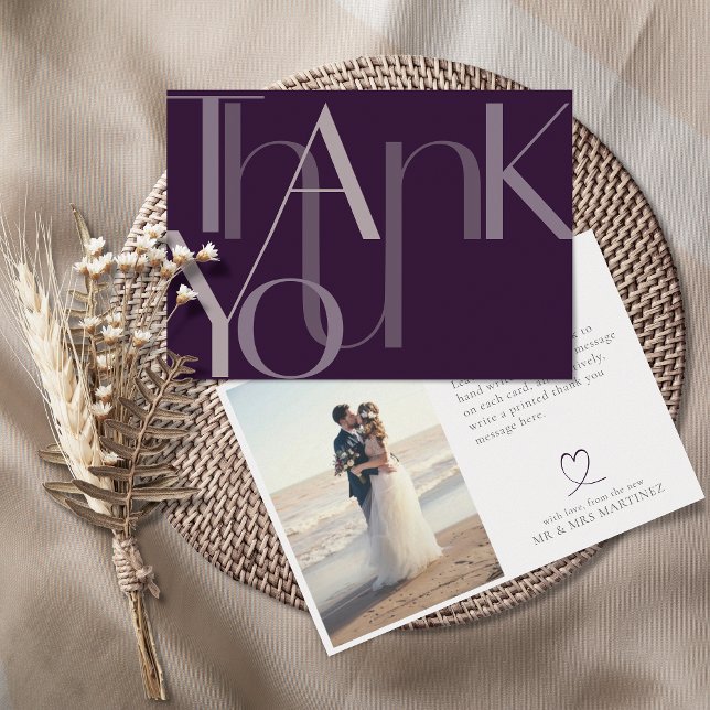 Minimalist Bold Photo Eggplant Thank You Card (Creator Uploaded)