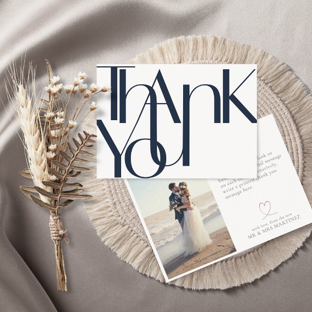 Minimalist Bold Photo Navy Blue Thank You Card (Creator Uploaded)