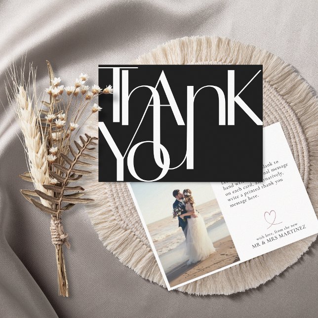 Minimalist Bold Photo White Black Thank You Card (Creator Uploaded)