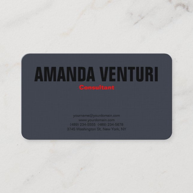 Minimalist Bold Professional Plain Blue Grey Business Card (Front)