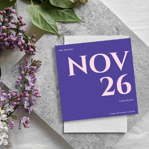 Minimalist Bold Purple Blush Wedding Save the Date Announcement