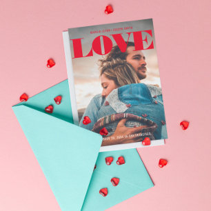 Minimalist Bold Red LOVE Photo Save The Date