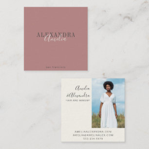 Minimalist Bold Script Boho Dusty Rose Photo Square Business Card