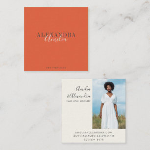 Minimalist Bold Script Boho Orange Sunset Photo  Square Business Card