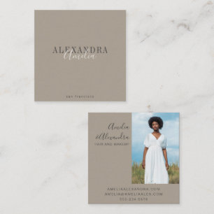 Minimalist Bold Script Boho Taupe Brown Photo  Square Business Card
