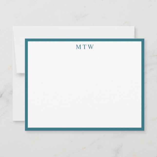Minimalist Bold Teal Square Border Monogram Card (Front)