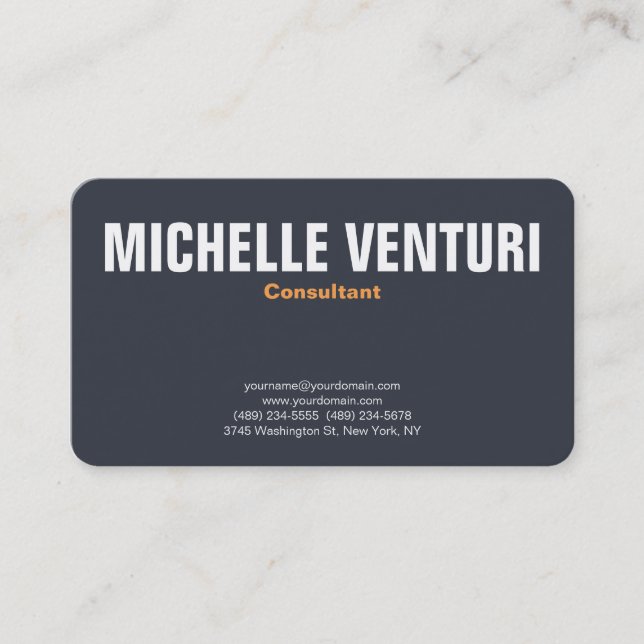 Minimalist Bold Text Professional Plain Blue Grey Business Card (Front)