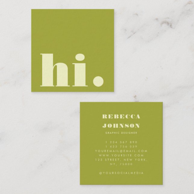 Minimalist Bold Typography Lime Green Modern Hi Square Business Card (Front/Back)