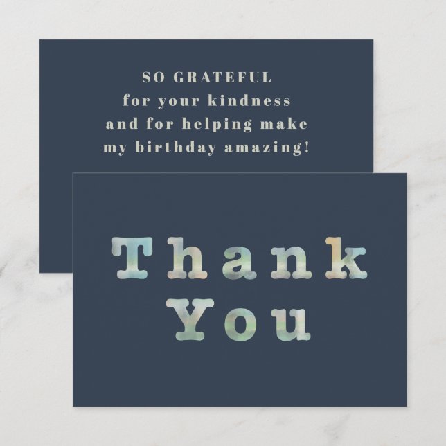 Minimalist Bold Typography Navy Blue Sage Birthday Thank You Card (Front/Back)